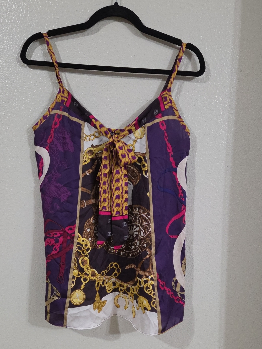 Express Purple Gold Chain-Print Spaghetti Strap Cami